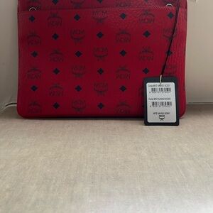MCM Red Logo Tote Bag